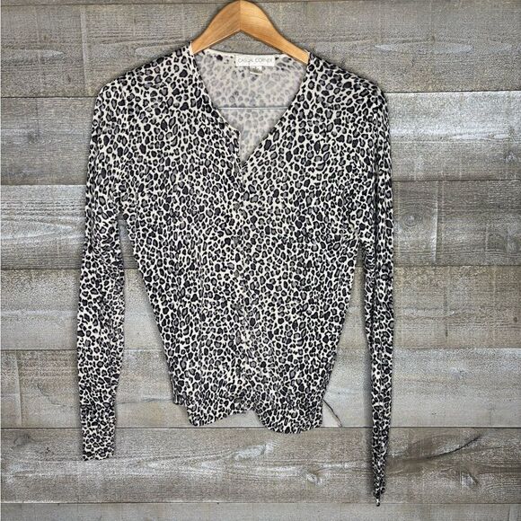 Casual Corner med 70% silk cotton Animal cheetah Print cardigan button Sweater - Picture 1 of 4